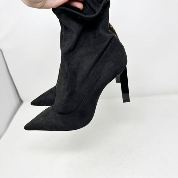 SCHUTZ Black Sock Pointed Toe Cheetah Animal Print Boots Size 10 - Picture 7 of 10